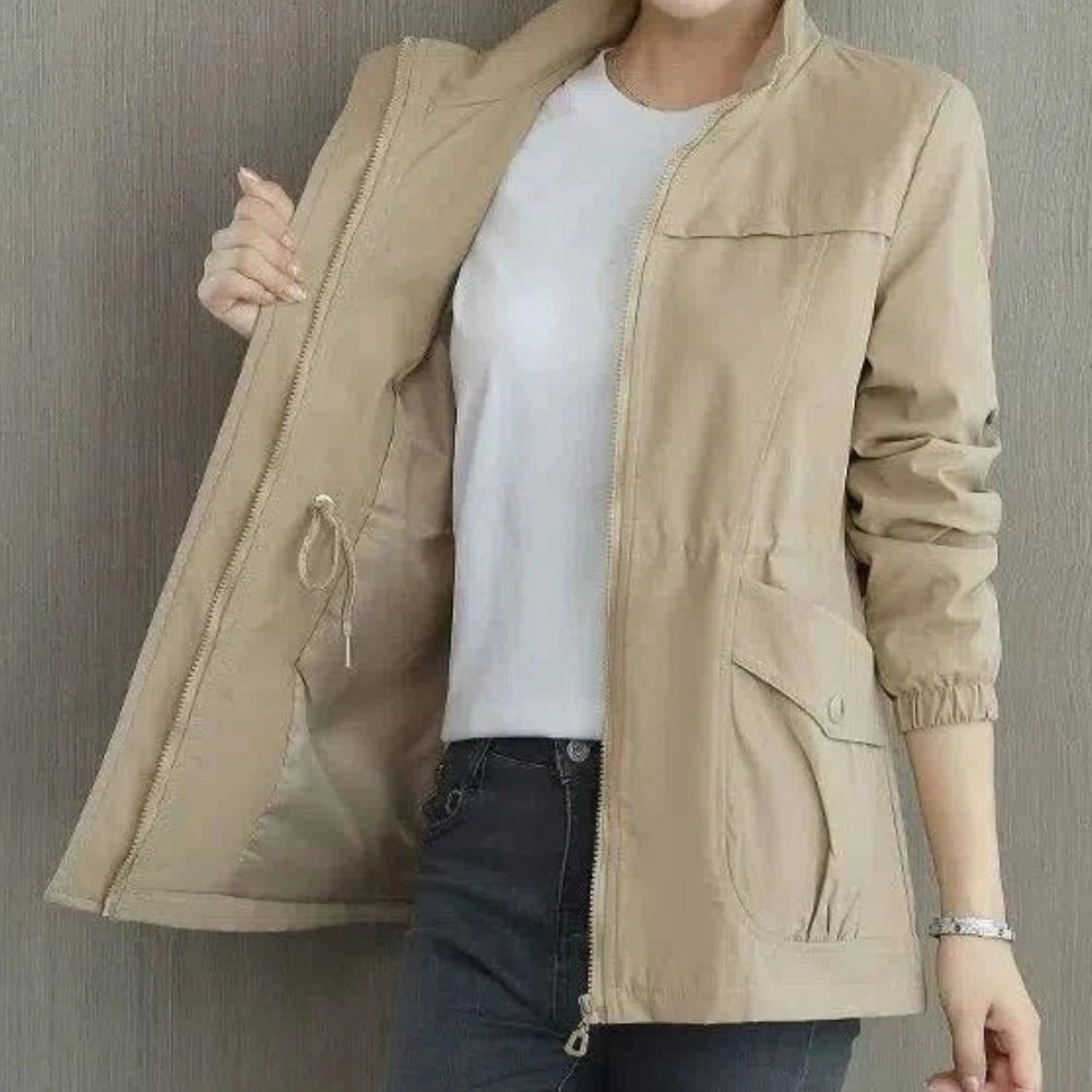 Einfarbige Oberbekleidung mit Kragen - Stylische Damenjacke