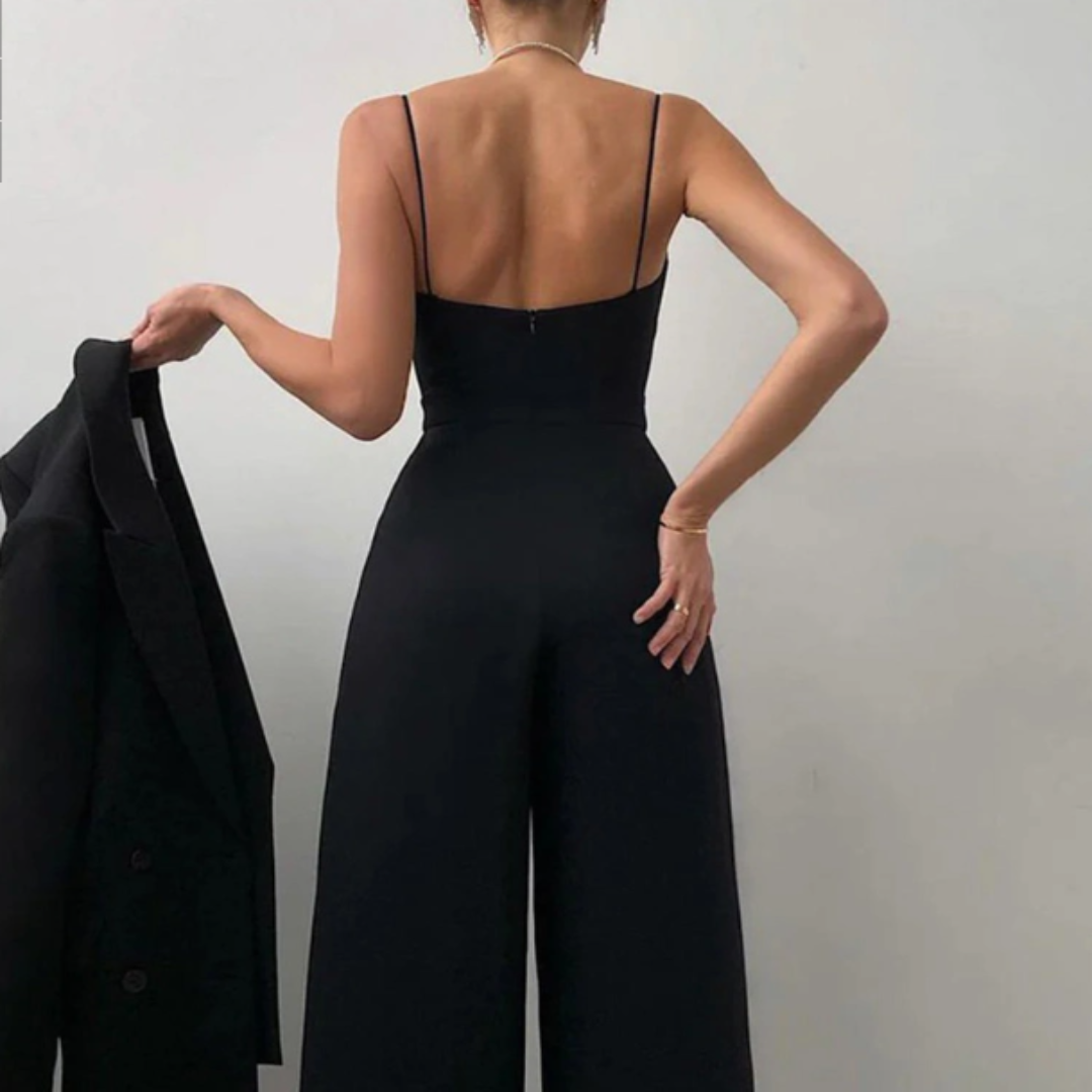 Einfarbiger Jumpsuit Damen – Eleganter Jumpsuit mit Trägern und Weitem Bein