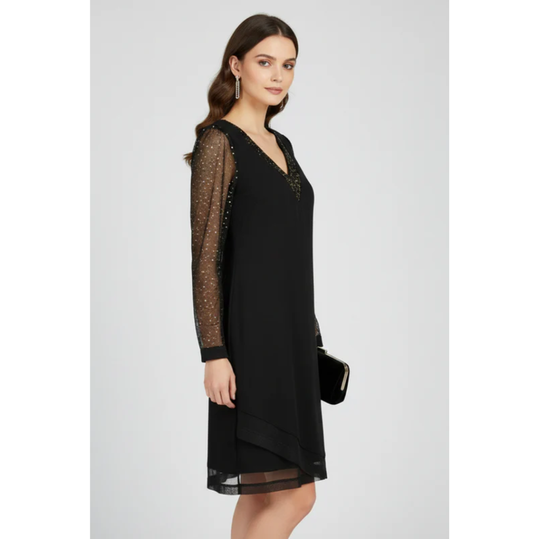Elena | Damen Cocktailkleid Mit V Ausschnitt Und Paillettenärmeln Für Abend