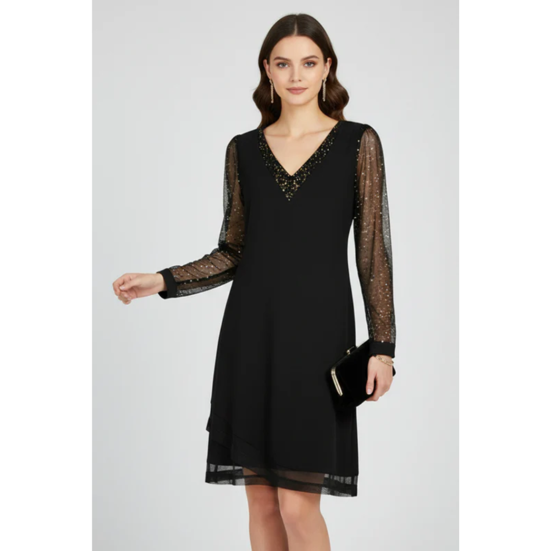 Elena | Damen Cocktailkleid Mit V Ausschnitt Und Paillettenärmeln Für Abend