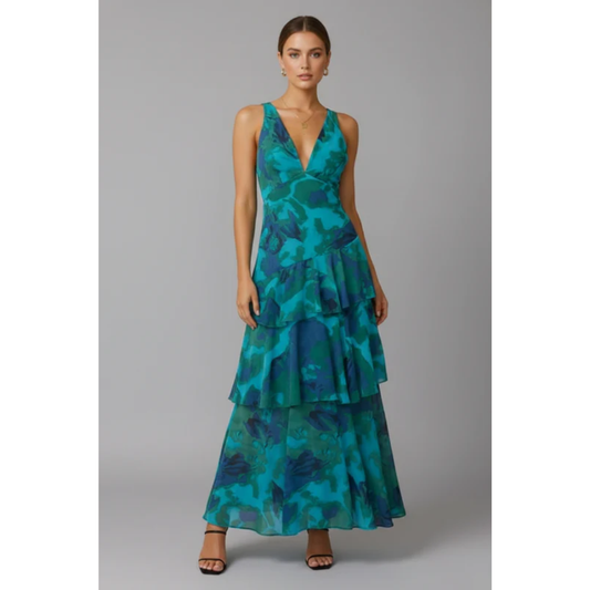 Elke | Damen Maxikleid Mit V Ausschnitt Und Volant Rock Für Sommer
