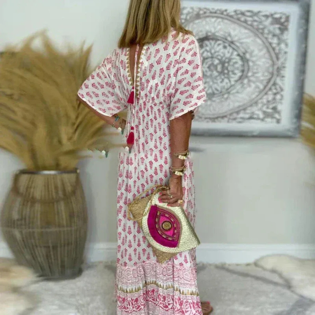 Elric | Damen Rosa Maxikleid Bequem Kleid Lang Boho