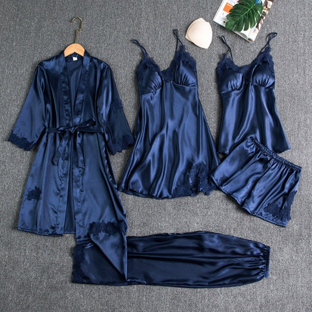 Entspannendes Pyjama Set - Damen 4 Stück Nachtwäsche Outfit