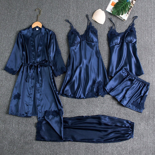 Entspannendes Pyjama Set - Damen 4 Stück Nachtwäsche Outfit