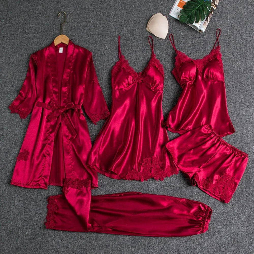 Entspannendes Pyjama Set - Damen 4 Stück Nachtwäsche Outfit