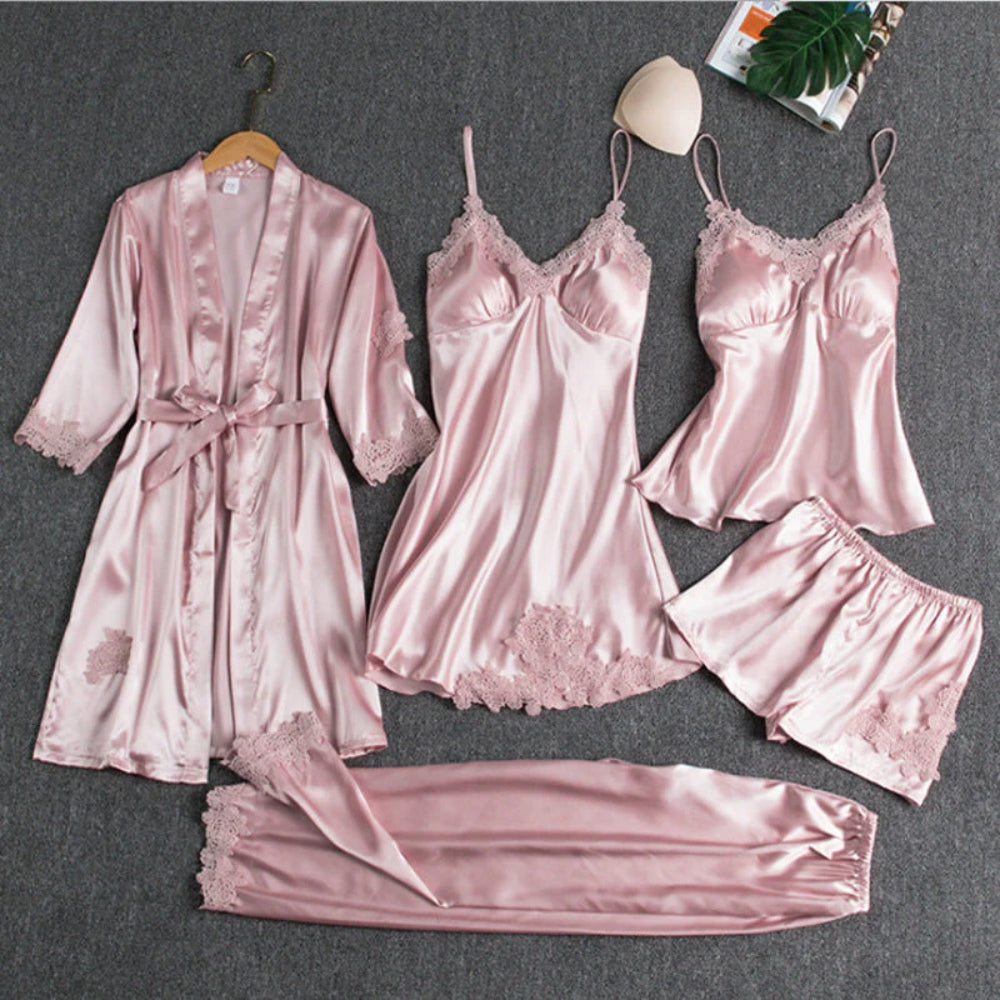 Entspannendes Pyjama Set - Damen 4 Stück Nachtwäsche Outfit