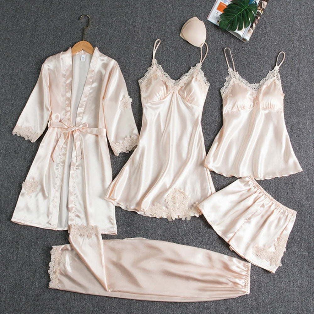 Entspannendes Pyjama Set - Damen 4 Stück Nachtwäsche Outfit