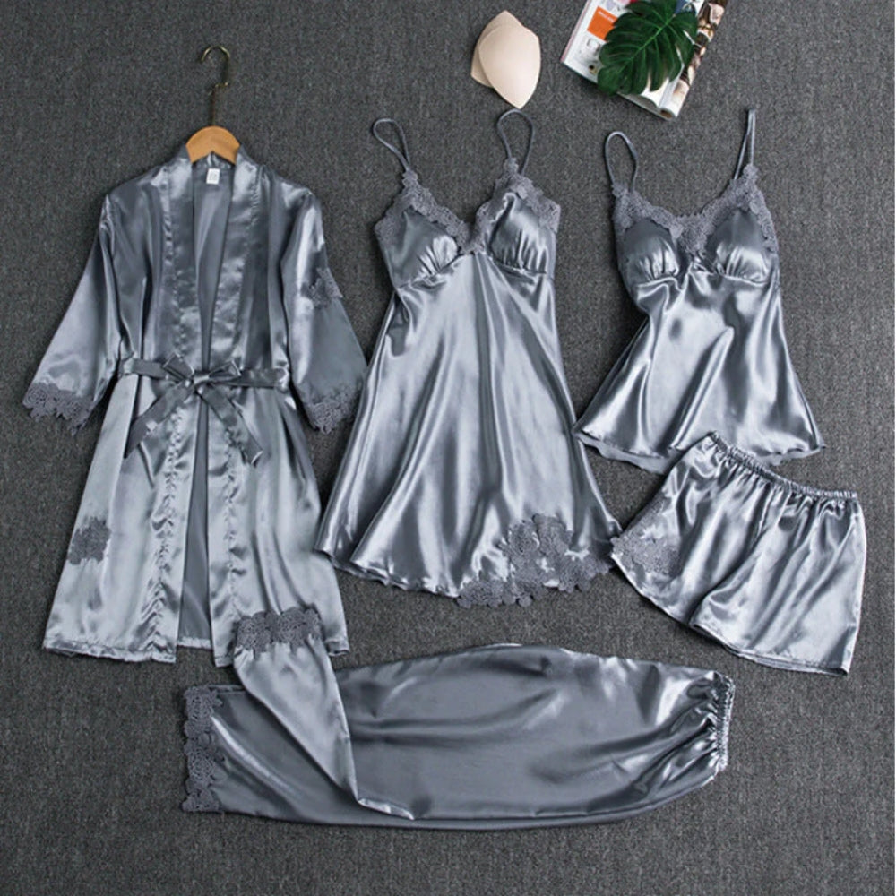 Entspannendes Pyjama Set - Damen 4 Stück Nachtwäsche Outfit