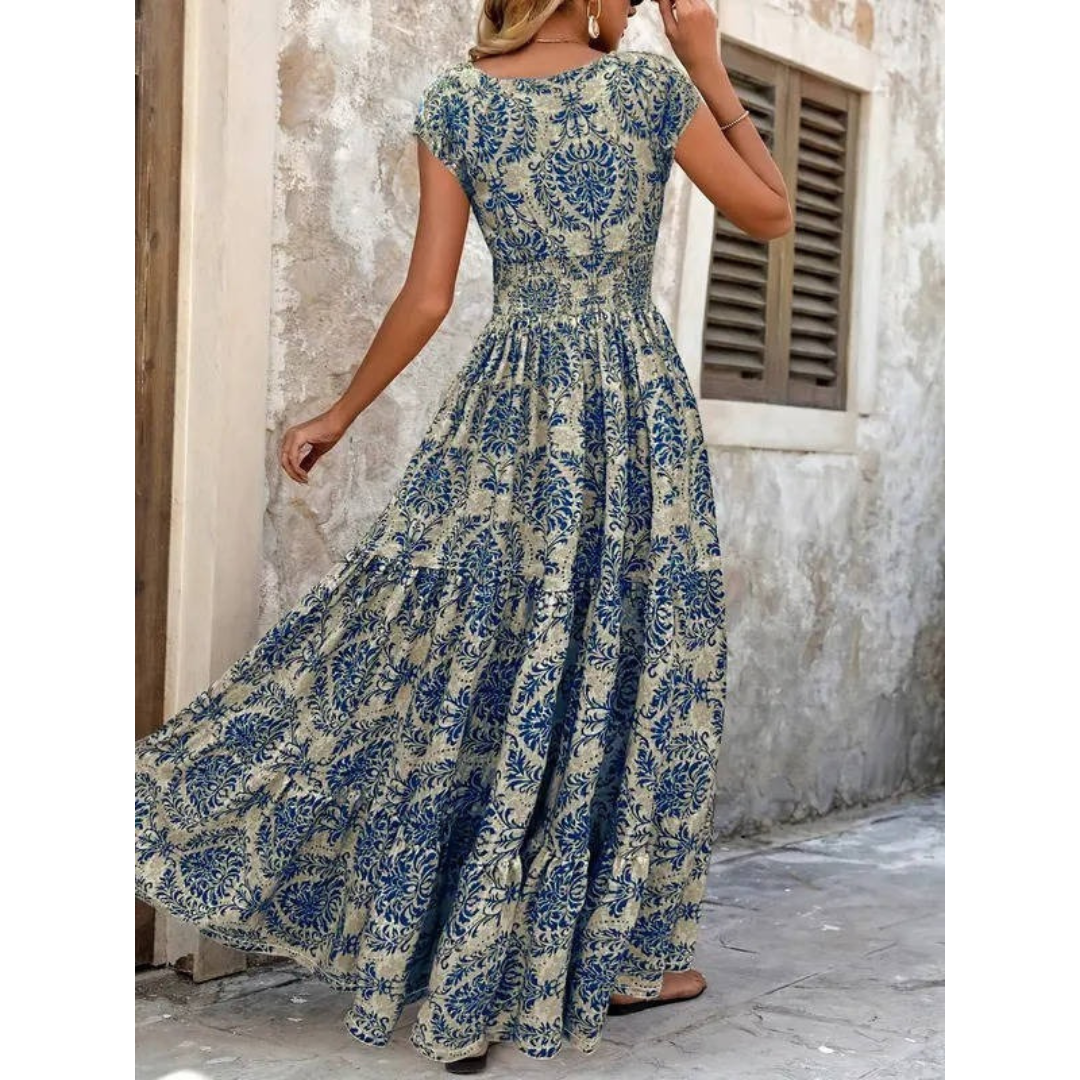 Fenja | Damen Maxikleid Ärmellos Boho V-Ausschnitt