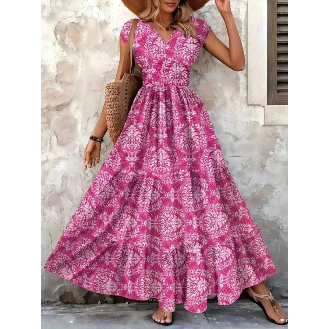 Fenja | Damen Maxikleid Ärmellos Boho V-Ausschnitt