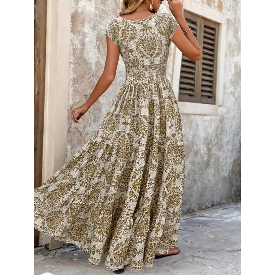 Fenja | Damen Maxikleid Ärmellos Boho V-Ausschnitt
