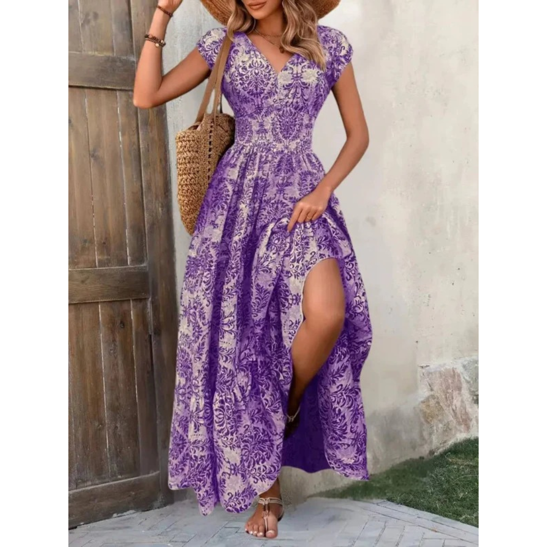 Fenja | Damen Maxikleid Ärmellos Boho V-Ausschnitt
