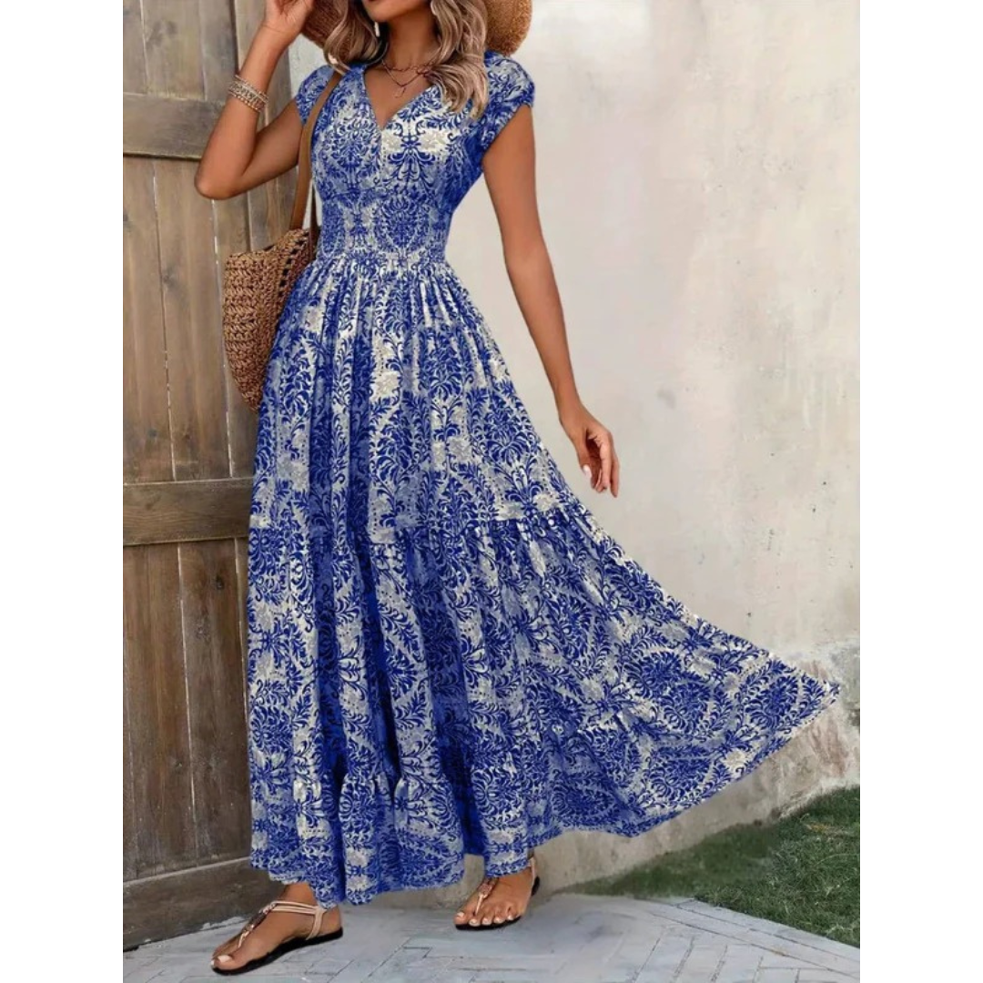 Fenja | Damen Maxikleid Ärmellos Boho V-Ausschnitt