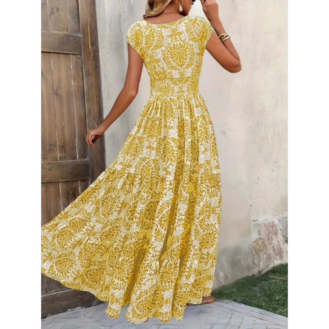 Fenja | Damen Maxikleid Ärmellos Boho V-Ausschnitt