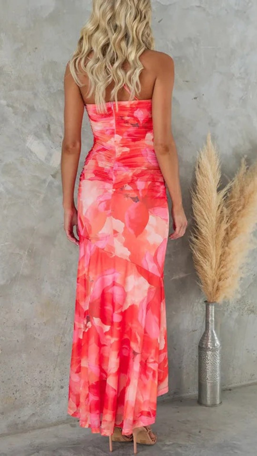 Festlich Damen Kleid Hochzeitsgast mit floralem Muster | Ein-Schulter