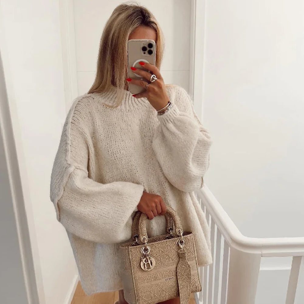 Flauschiger Pullover in Übergröße - Bequemer Rundstrick für Frauen