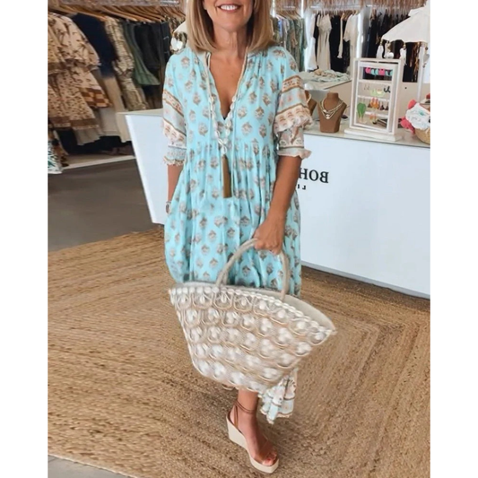 Frieda | Damen Sommerkleid Midi Mit Muster