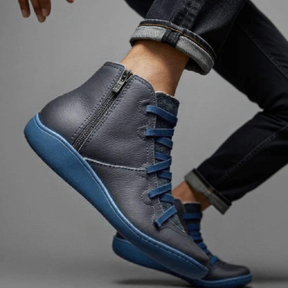 Warm gefütterte Stiefeletten Damen - Verstellbare Schnürsenkel mit Seitenreißverschluss