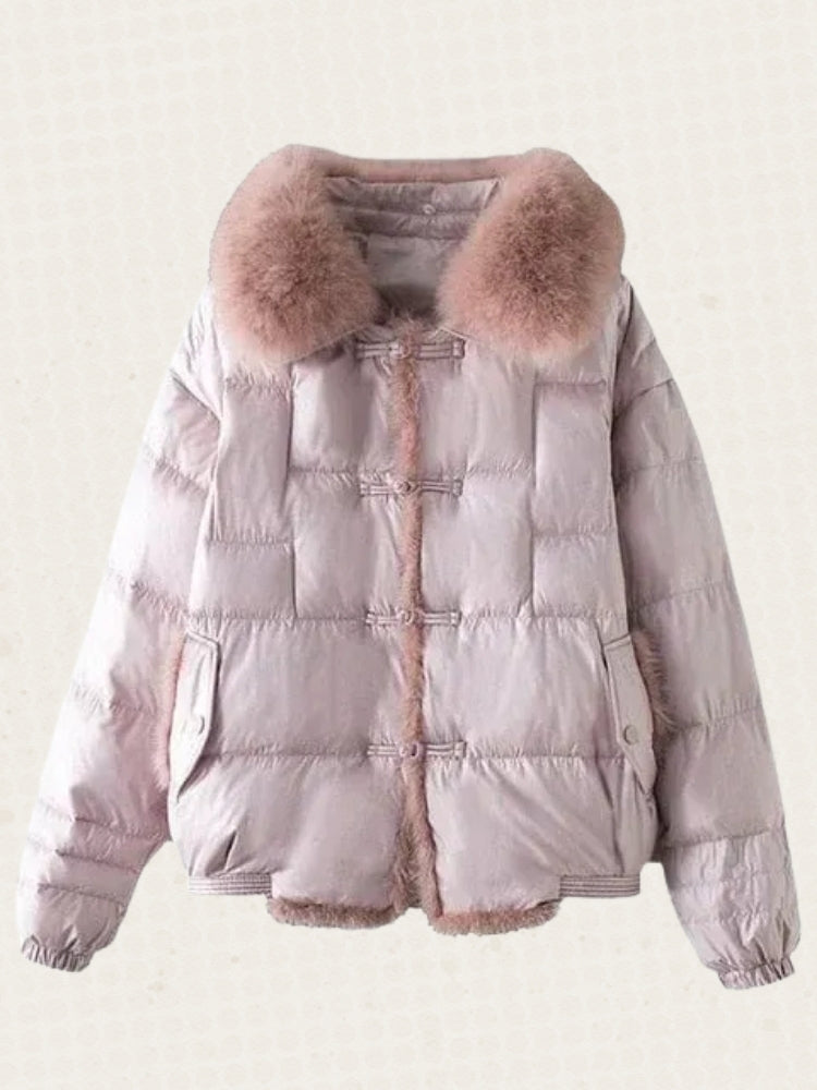 Gesteppte Puffer-Winterjacke – Glänzende Damenjacke mit Fellkragen