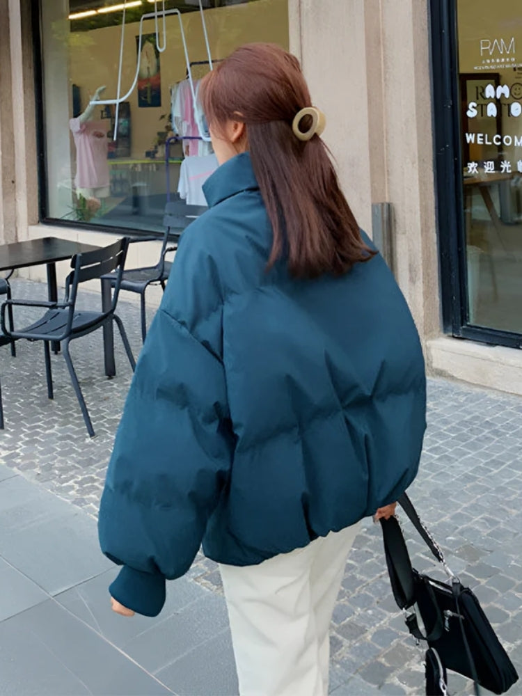 Gesteppte Pufferjacke – Glänzende Damen-Winterjacke mit Kragen
