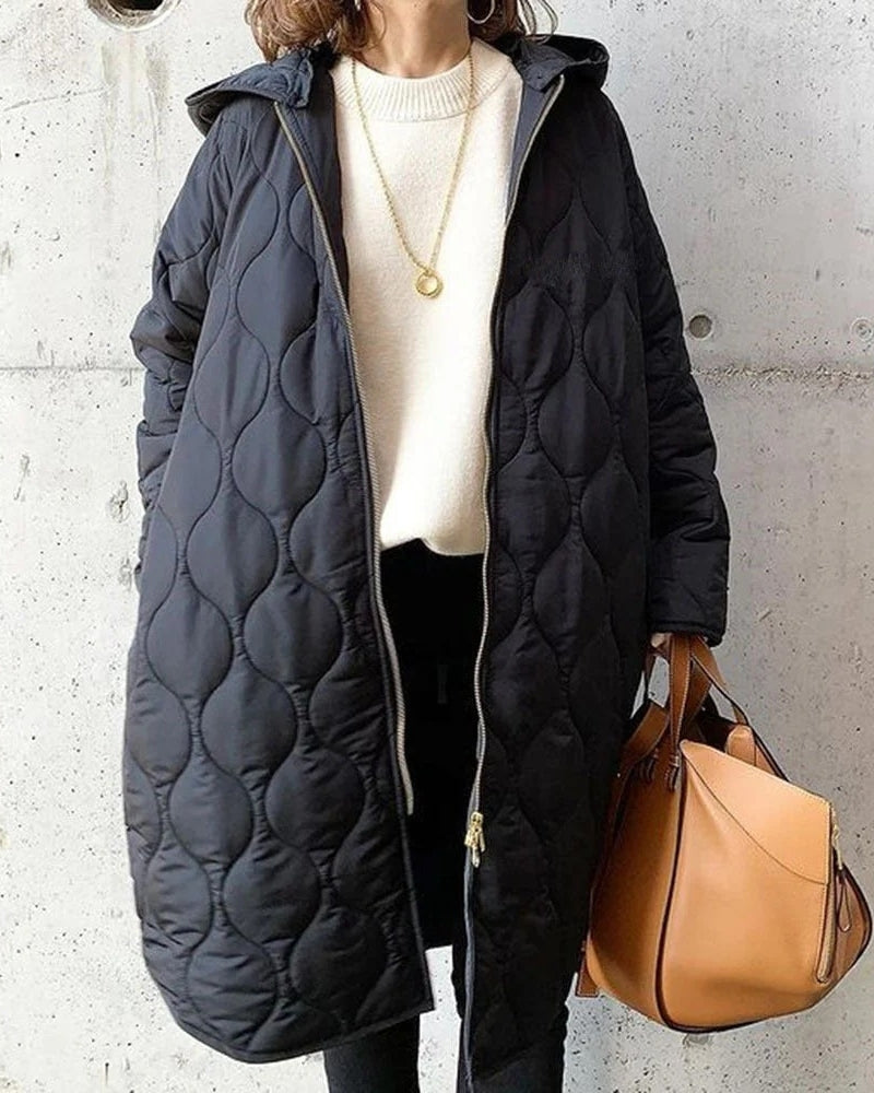 Gesteppte Winterjacke für Damen – Mantel mit Rautenmuster und Kapuze