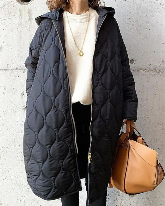 Gesteppte Winterjacke für Damen – Mantel mit Rautenmuster und Kapuze