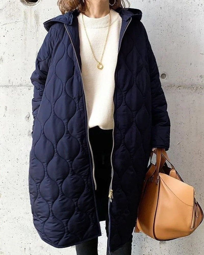 Gesteppte Winterjacke für Damen – Mantel mit Rautenmuster und Kapuze