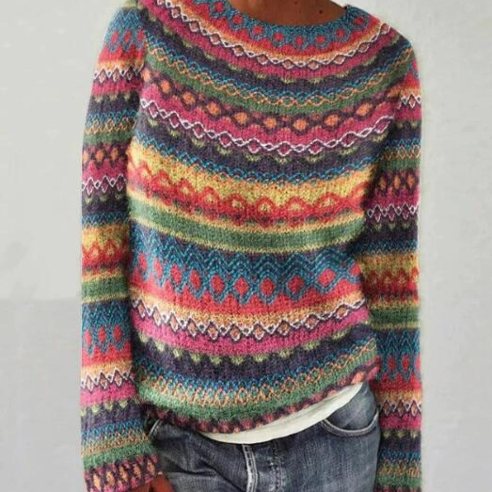 Gestreifter Pullover für Frauen - Gemütlicher Rundhalsausschnitt Stylische Strickwaren