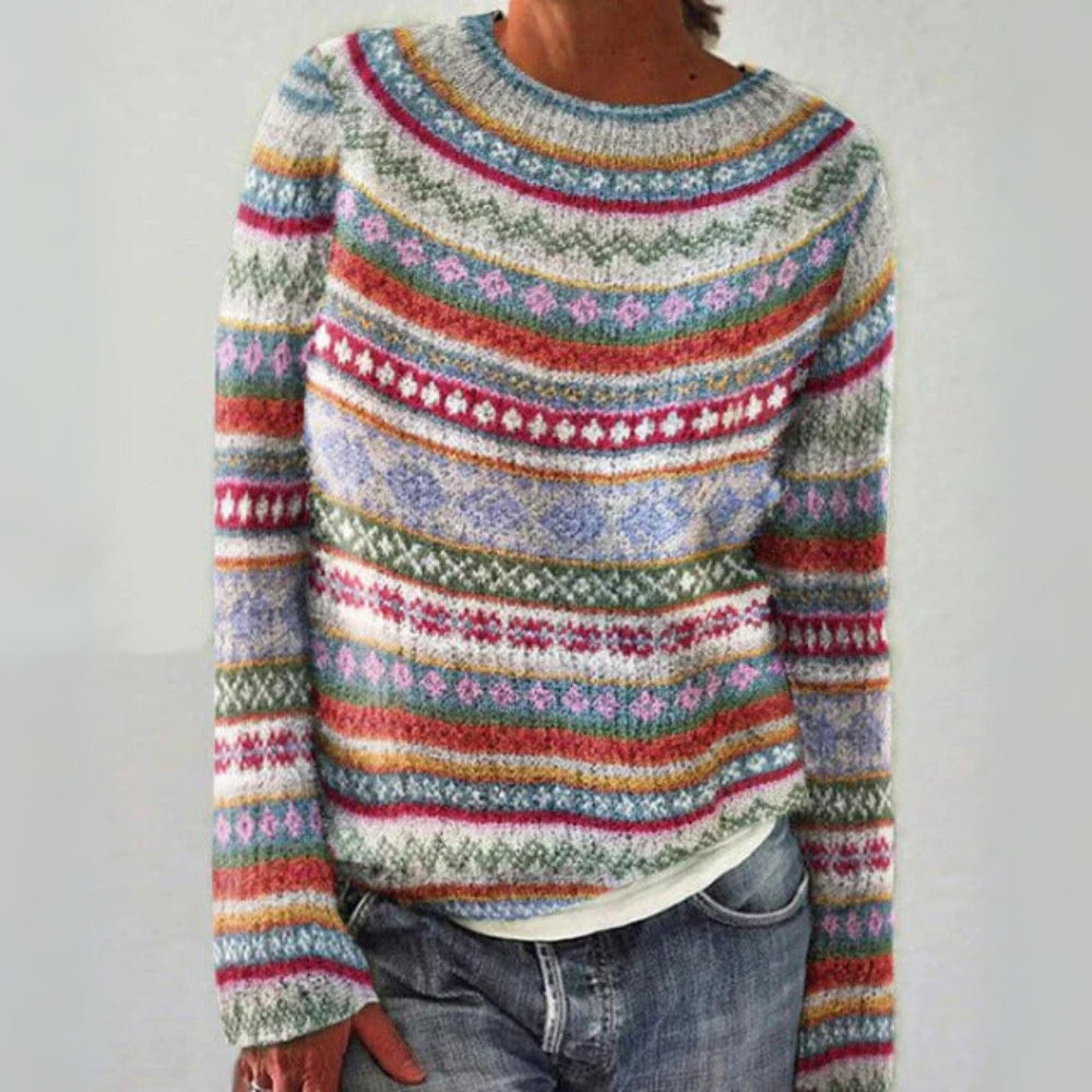 Gestreifter Pullover für Frauen - Gemütlicher Rundhalsausschnitt Stylische Strickwaren