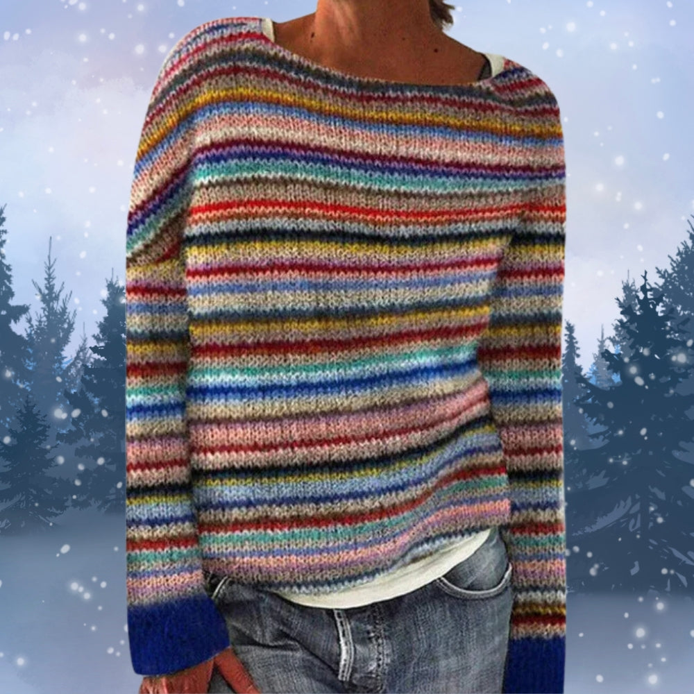 Gestreifter Pullover für Frauen - Gemütlicher Rundhalsausschnitt Stylische Strickwaren
