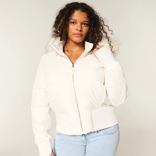 Gesteppte Jacke Damen – Kurze Warmer Mantel mit Pelzbesatz
