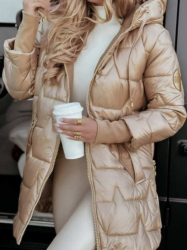 Glänzende, Gesteppte Damen-Winterjacke – Mit Kapuze und Reißverschluss