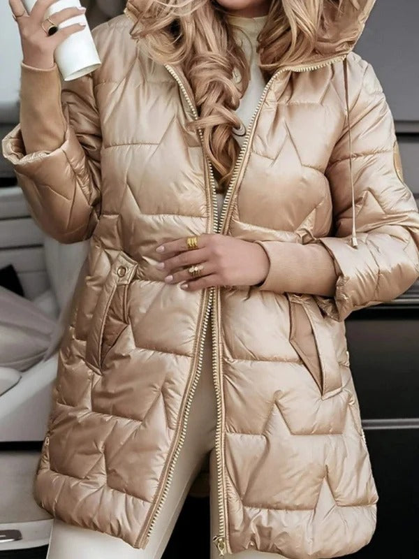Glänzende, Gesteppte Damen-Winterjacke – Mit Kapuze und Reißverschluss