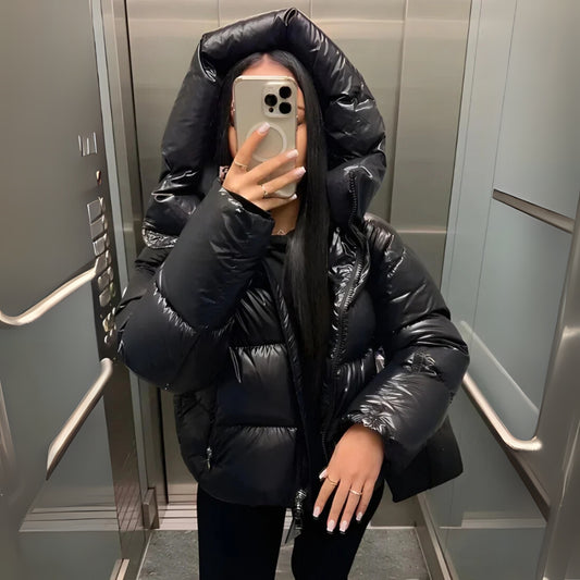 Glänzende Puffer-Winterjacke - Leichter, warmer Kälteschutzmantel für Frauen