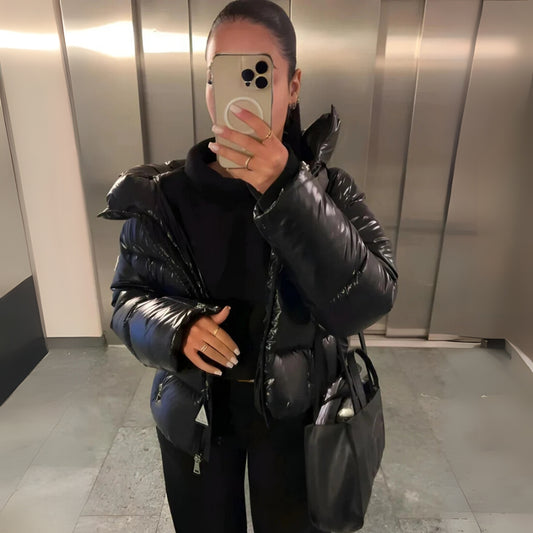 Glänzende Puffer-Winterjacke - Leichter, warmer Kälteschutzmantel für Frauen