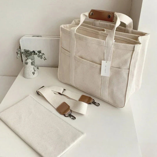 Große Canvas-Handtasche – Crossbody-Design mit praktischen Fächern