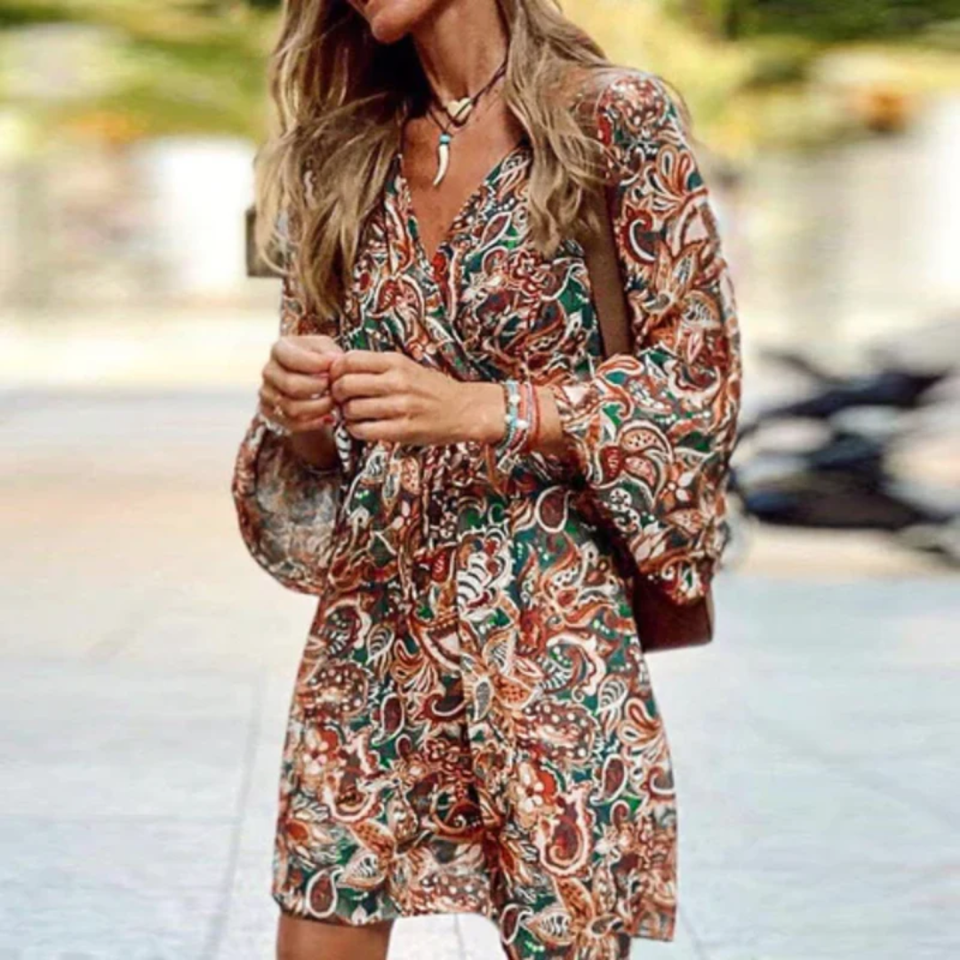 Hanna | Damen Minikleid Langarm Boho Sommer Mini