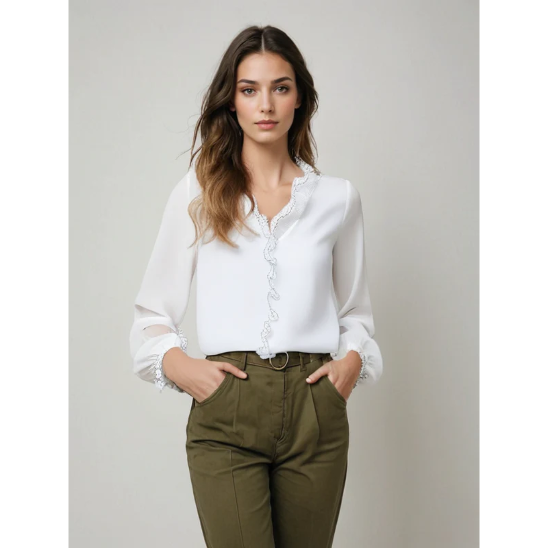 Heidemarie | Damen Bluse Langarm Mit Rüschen