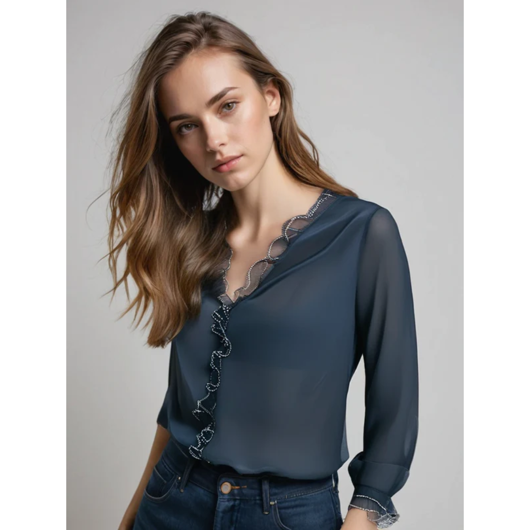 Heidemarie | Damen Bluse Langarm Mit Rüschen