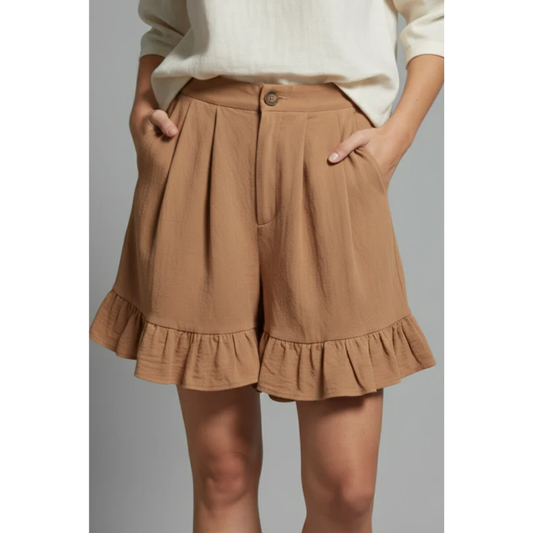 Helene | Damen Shorts Mit Hoher Taille Und Rüschen Saum Für Alltag