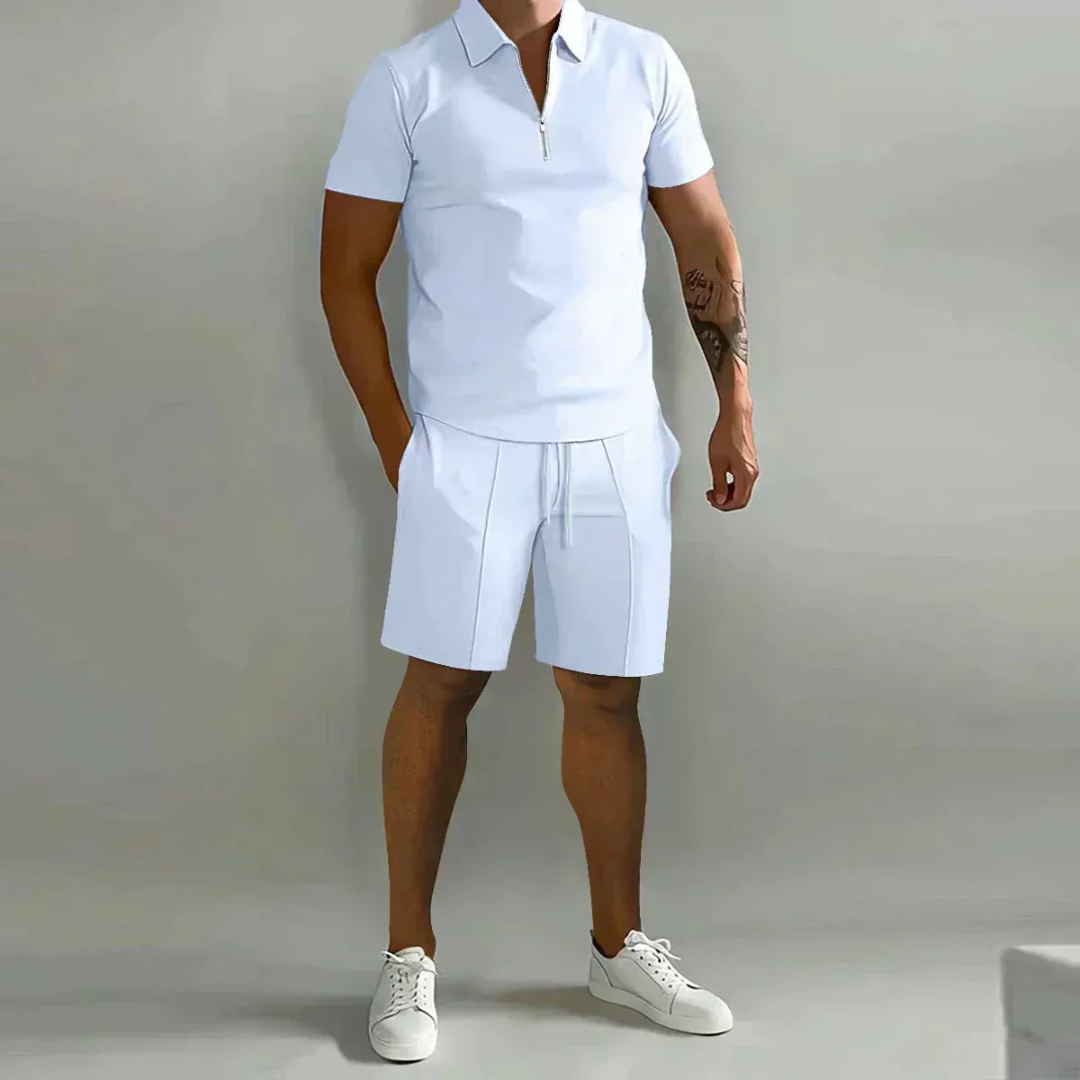 Henning | Herren Casual Set mit Reißverschluss Poloshirt und Shorts