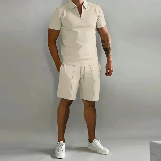 Henning | Herren Casual Set mit Reißverschluss Poloshirt und Shorts