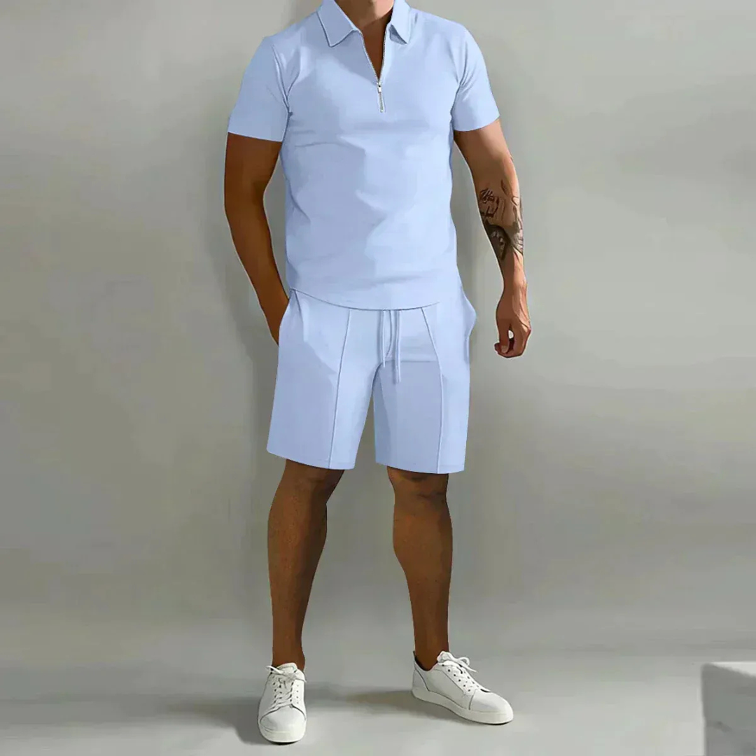 Henning | Herren Casual Set mit Reißverschluss Poloshirt und Shorts