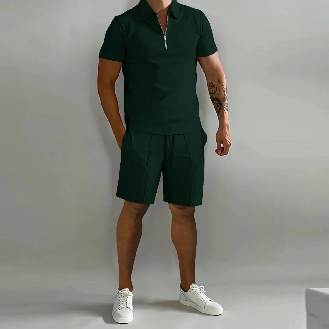 Henning | Herren Casual Set mit Reißverschluss Poloshirt und Shorts