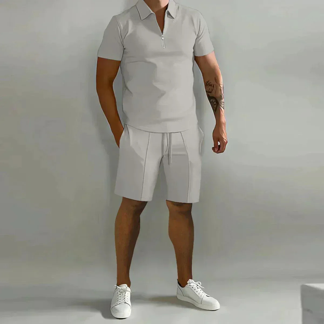 Henning | Herren Casual Set mit Reißverschluss Poloshirt und Shorts