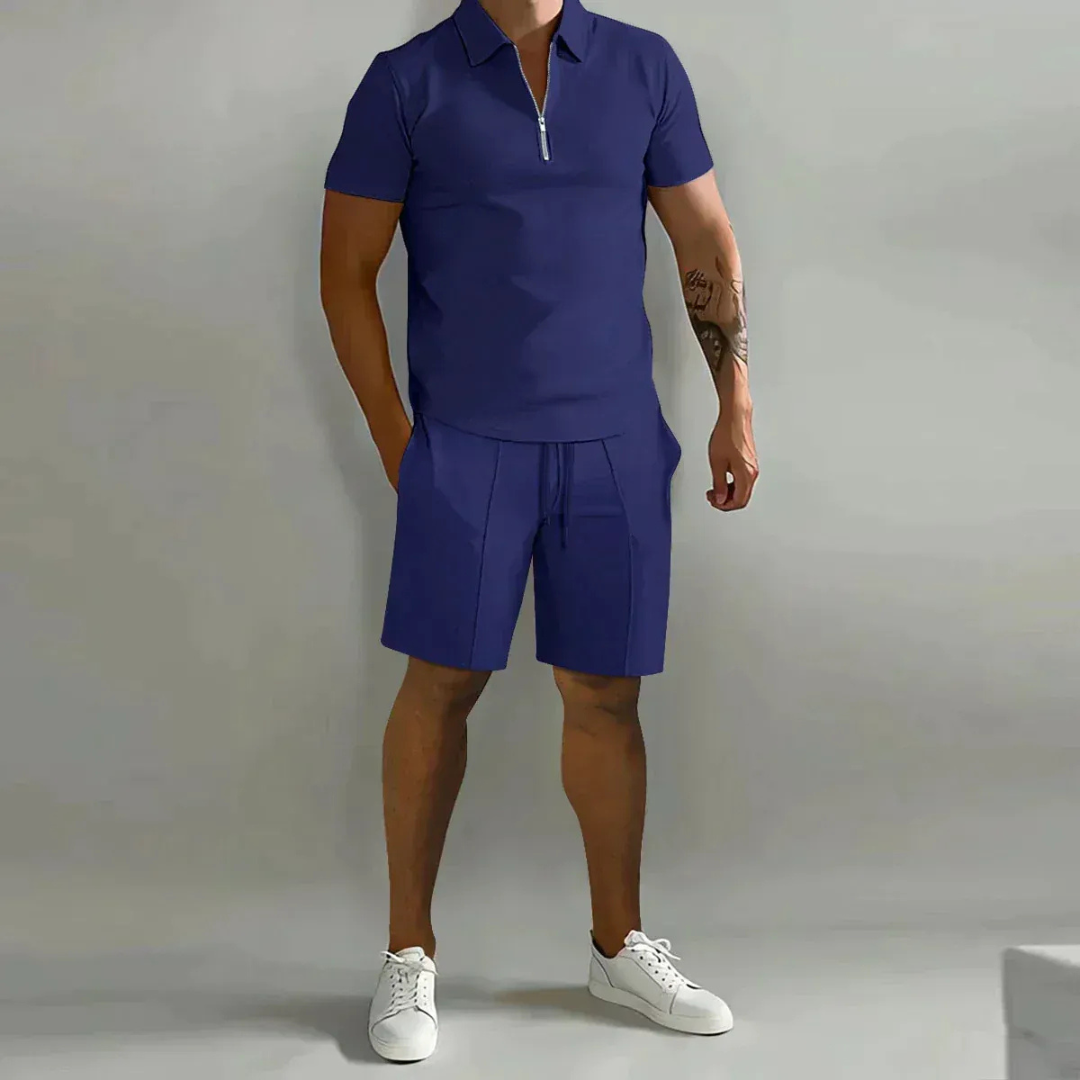 Henning | Herren Casual Set mit Reißverschluss Poloshirt und Shorts