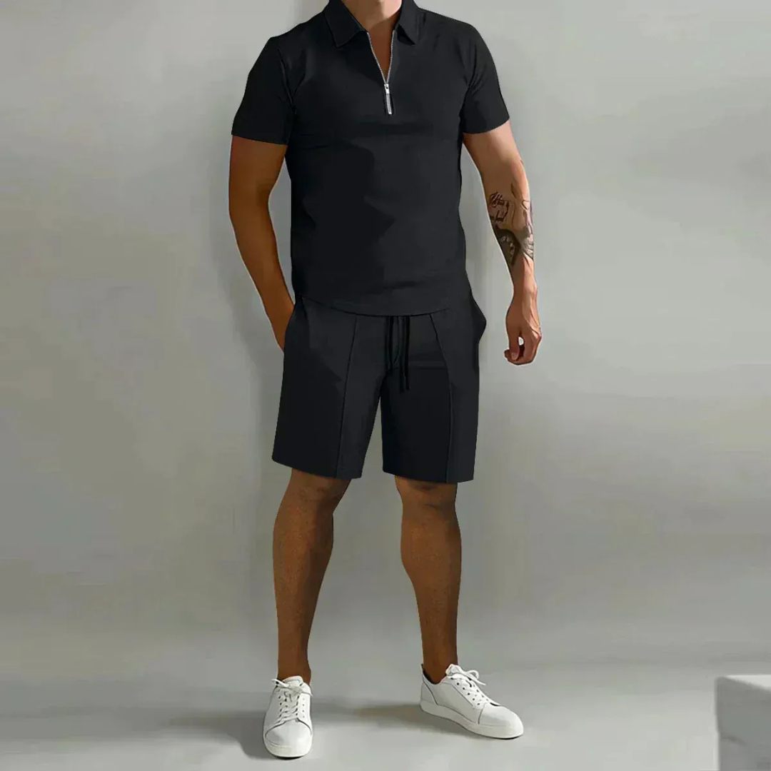 Henning | Herren Casual Set mit Reißverschluss Poloshirt und Shorts
