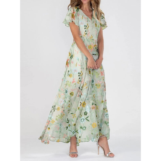 Herta | Damen Sommerkleid Maxi Mit Blumenmuster