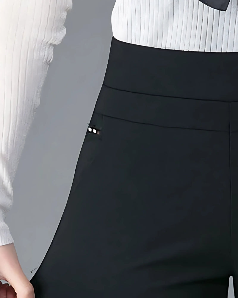 Hochtaillierte Stretch-Hose für Frauen – Schwarze schmal geschnittene Hose