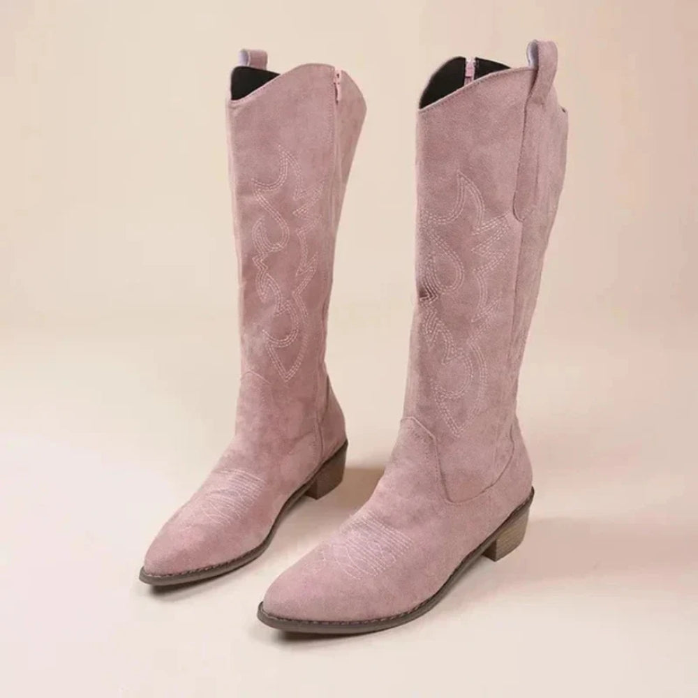 Klassische hohe Damen-Cowboystiefel - niedriger Absatz rutschfeste Sohle